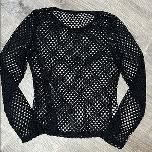 SHEIN Black Mesh Long Sleeve Top